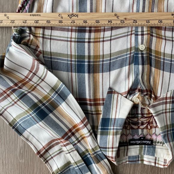 Tolani Collection Women's Shirt M Button Up Long Sleeve Plaid Embroidery Boho - Picture 5 of 7